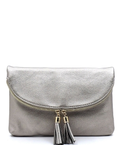 Women's Envelop Clutch Crossbody Bag With Tassels Accent WU075 LIGHT PEWTER